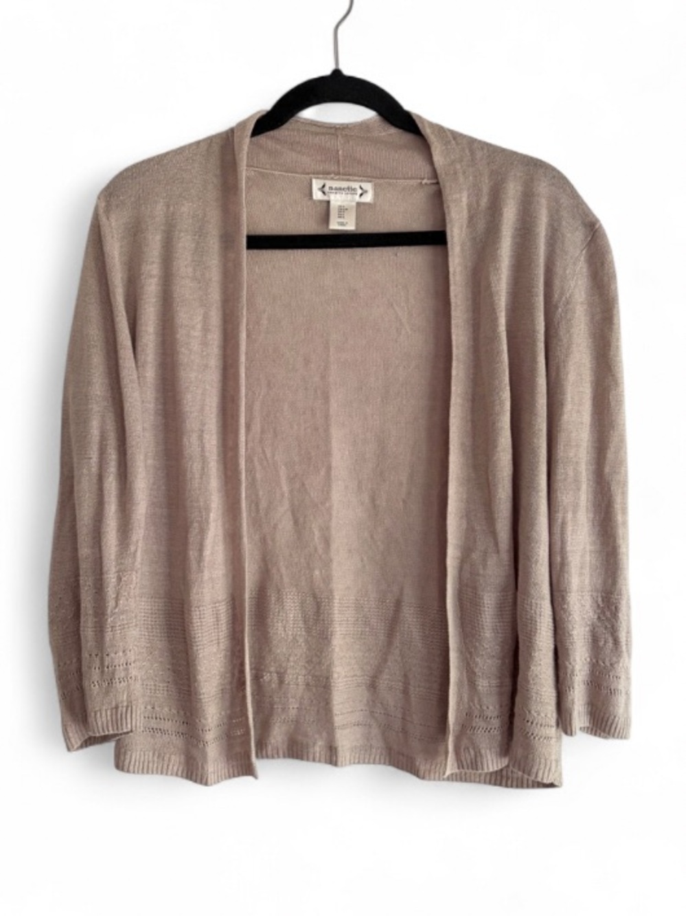 Nanette Lepore Tan 100% Linen 3/4 Sleeve Open Cardigan Size L